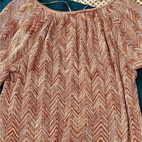 y2k Crochet Knit Top INC Sweater Metallic Embellished Disco Grandma Gold - Picture 5 of 16